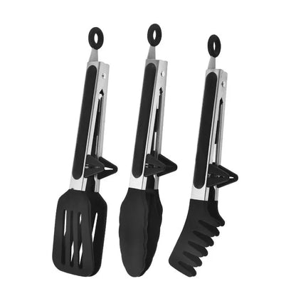 Food Tong Set – Stainless Steel Kitchen Tongs with Silicone Nylon Tips Non-Slip Cooking Clip Clamp for BBQ and Salad