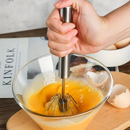 Stainless Steel Semi-Automatic Egg Beater, Hand Push Mixer for Egg, Cream and Baking Mixing