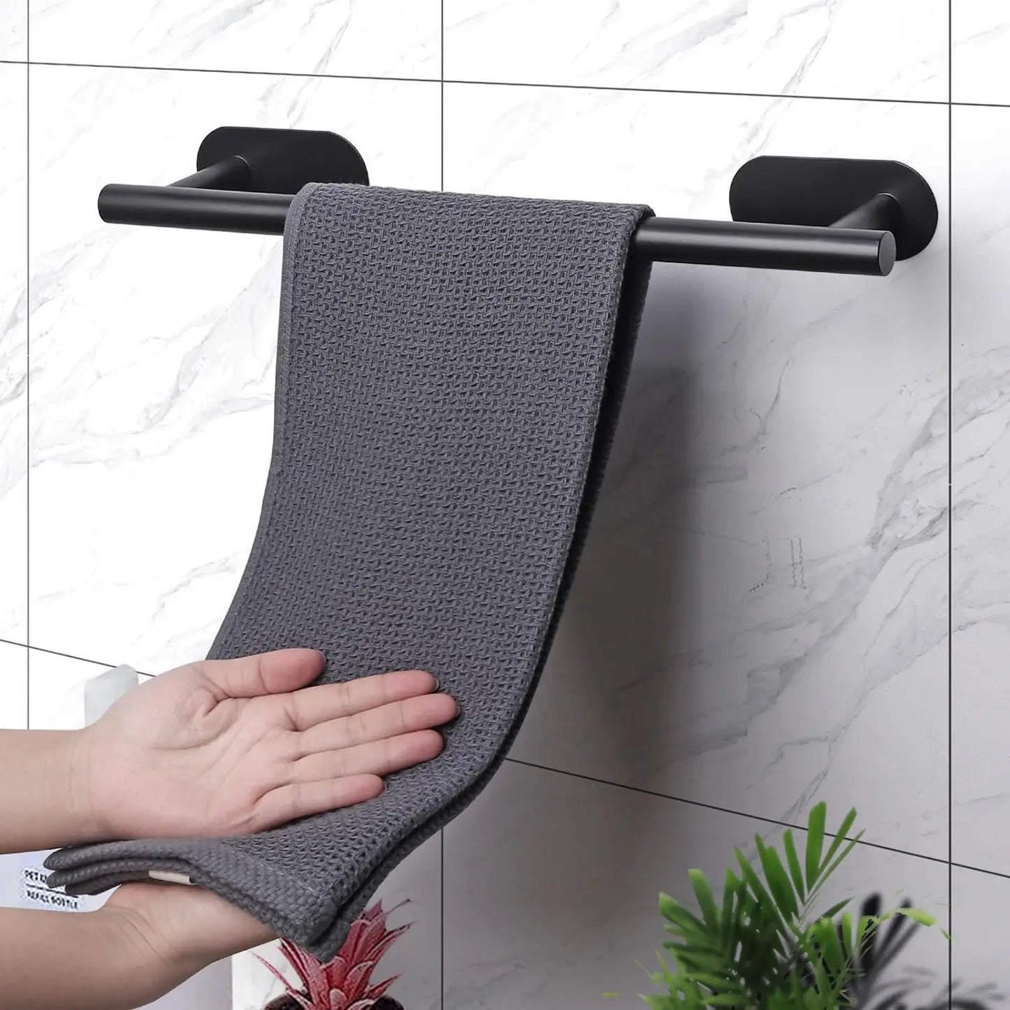 No-Drill Stainless Steel Bathroom Accessories Set, Self-Adhesive Towel Bar, Paper Holder, Towel Ring & Robe Hook