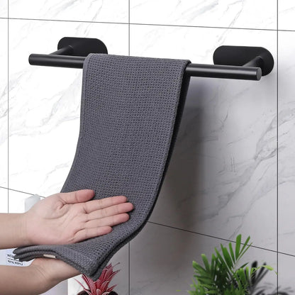 No-Drill Stainless Steel Bathroom Accessories Set, Self-Adhesive Towel Bar, Paper Holder, Towel Ring & Robe Hook