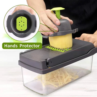 Multifunctional Vegetable Cutter & Grater, Reusable Fruit & Veggie Slicer Shredder with Stainless Steel Blades for Potatoes & Carrots