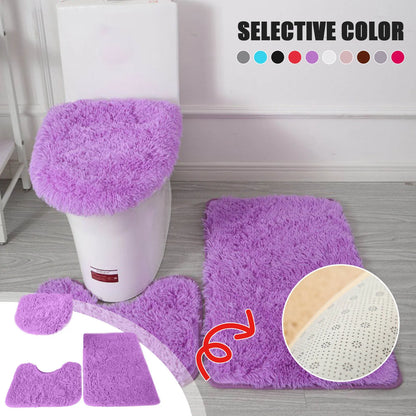 3PCS Bathroom Rug Set, Non-Slip Bath Mats with Toilet Lid Cover, Soft Fluffy Solid Color Bathroom Carpet Set