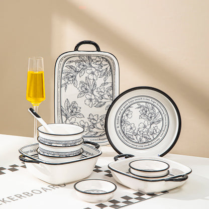 20PCS Porcelain Dinnerware Set for 4, Lucky Pattern Ceramic Tableware Gift Box with Bowls, Plates & Cutlery