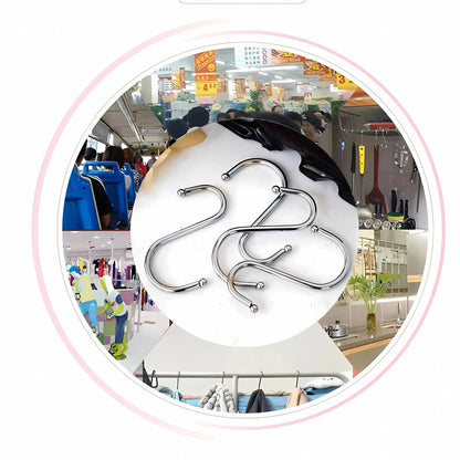 10Pcs Stainless Steel S-Shaped Hooks – Multi-Functional Metal Hanging Hooks for Kitchen & Bathroom