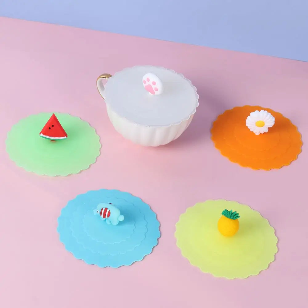 Cartoon Silicone Cup Cover 10cm – Cute Heat-Resistant Leak-Proof Sealed Lid Dustproof Suction Cup Tea Cover