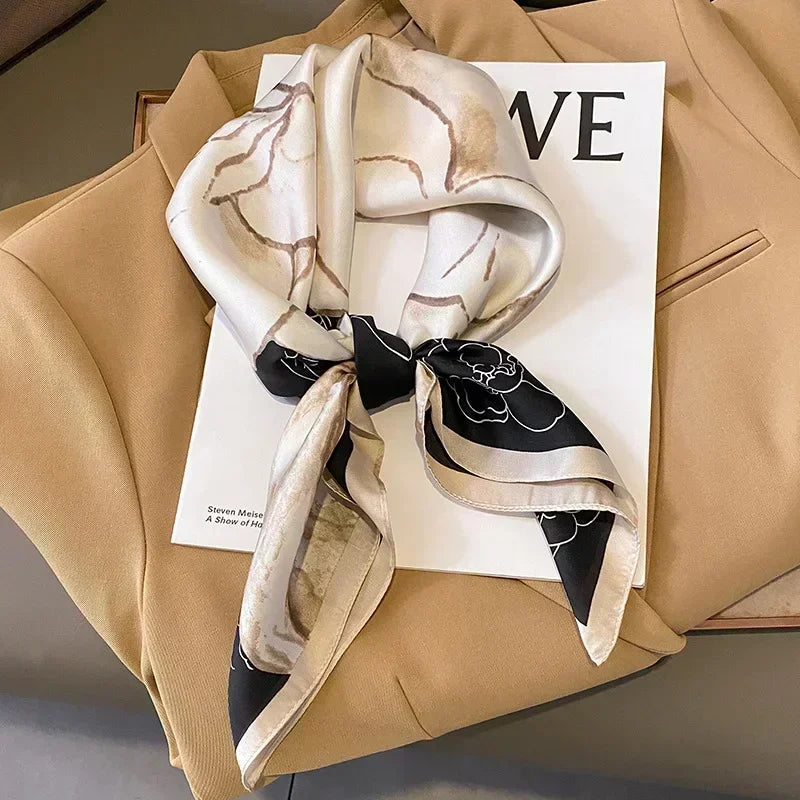 Luxury Printed Silk-Style Square Scarf for Women, Soft Satin Neckerchief Headband and Hair Ribbon, Fashion Hijab and Bag Accessory for Office and Daily Wear