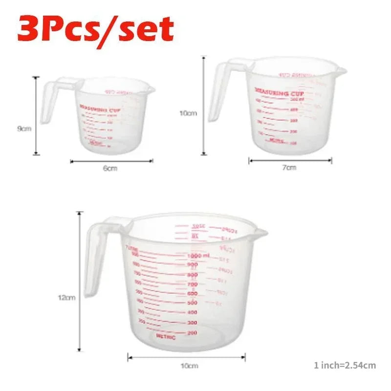 3Pcs Baking Liquid Measuring Cups – Plastic PVC Scale Volume Beaker Set Kitchen Measuring Tools