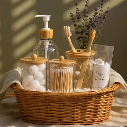 Boho Bathroom Accessories Set, 4PCS Clear Plastic Soap Dispenser, Toothbrush Holder & Canister Set