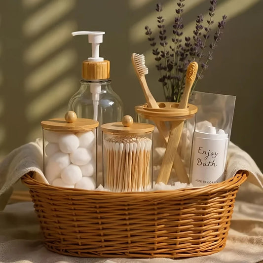 Boho Bathroom Accessories Set, 4PCS Clear Plastic Soap Dispenser, Toothbrush Holder & Canister Set