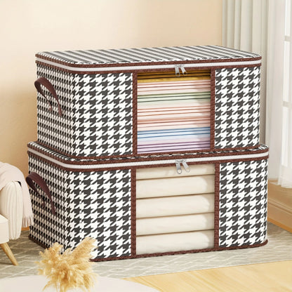 Visible Large Capacity Storage Box with Handles, Foldable Dustproof Clothes & Quilt Organizer Zipper Container