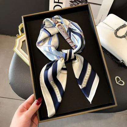 Luxury Printed Silk-Style Square Scarf for Women, Soft Satin Neckerchief Headband and Hair Ribbon, Fashion Hijab and Bag Accessory for Office and Daily Wear