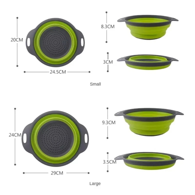 Collapsible Silicone Colander Strainer Basket, Foldable Vegetable and Fruit Washing & Draining Basket Kitchen Gadget