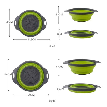 Collapsible Silicone Colander Strainer Basket, Foldable Vegetable and Fruit Washing & Draining Basket Kitchen Gadget