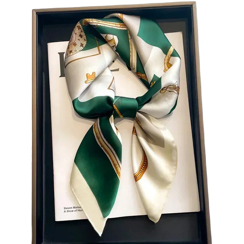 Luxury Printed Silk-Style Square Scarf for Women, Soft Satin Neckerchief Headband and Hair Ribbon, Fashion Hijab and Bag Accessory for Office and Daily Wear