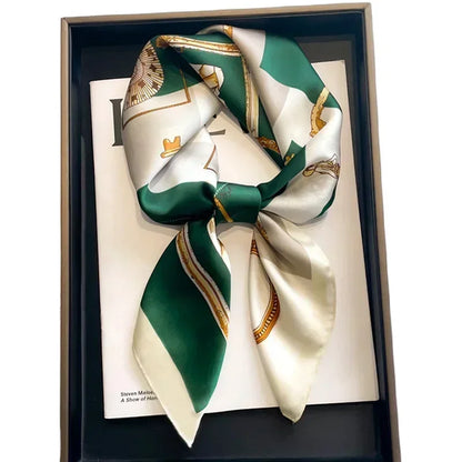 Luxury Printed Silk-Style Square Scarf for Women, Soft Satin Neckerchief Headband and Hair Ribbon, Fashion Hijab and Bag Accessory for Office and Daily Wear