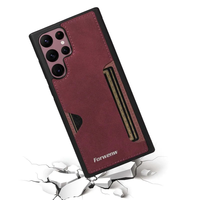 Retro Card Holder Phone Case for Samsung Galaxy S24 S25 Ultra S23 S21 FE S22 S20 S10 Plus Note 20 10 + Wallet PU Leather Cover