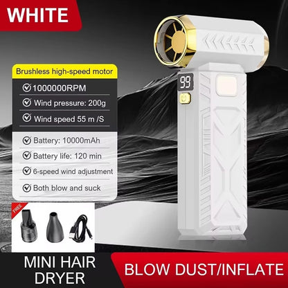 High-Speed Electric Air Blower 1,000,000 RPM Turbo Fan, Portable Dust Cleaner with Vacuum Function, Type-C Rechargeable 55m/s Brushless Jet Blower with LED Display