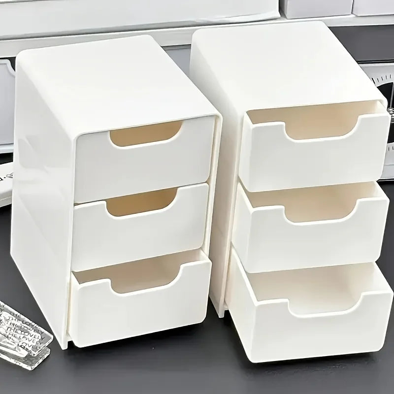 Chic 3-Tier Desk Organizer with Drawers – Portable Storage Box for Office Supplies, Jewelry & Cosmetics
