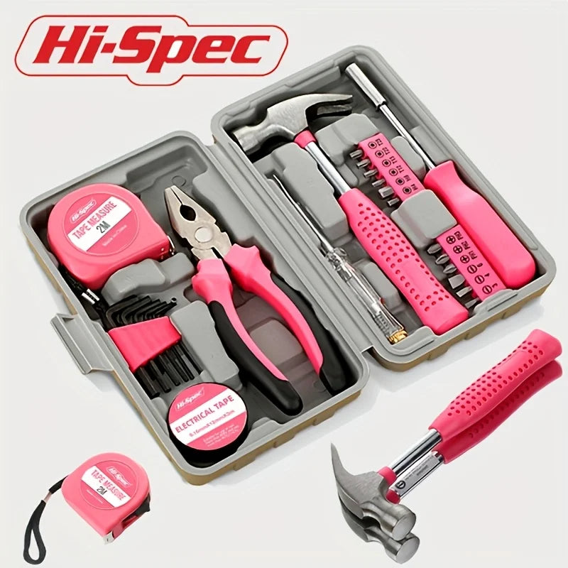 24-Piece Pink Tool Kit for Women, Mini Home Toolbox Set with Hammer, Pliers, Wrench and Screwdriver