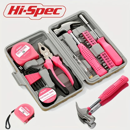 24-Piece Pink Tool Kit for Women, Mini Home Toolbox Set with Hammer, Pliers, Wrench and Screwdriver