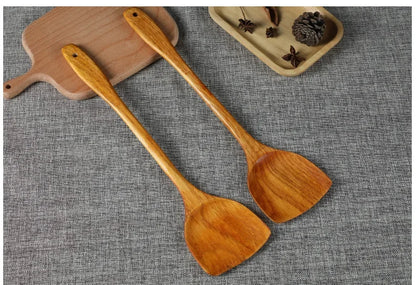 Bamboo Wood Spatula 39cm – Long Handle Wooden Cooking Spatula Safe for Non-Stick Pans