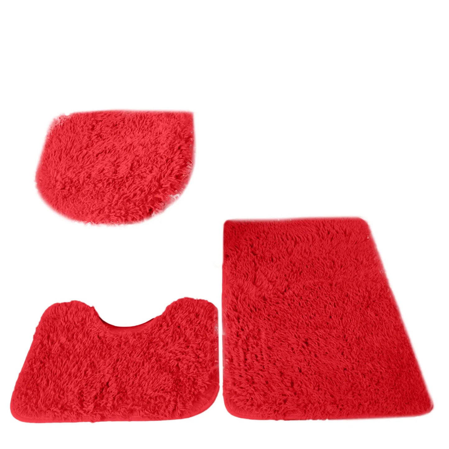 3PCS Bathroom Rug Set, Non-Slip Bath Mats with Toilet Lid Cover, Soft Fluffy Solid Color Bathroom Carpet Set