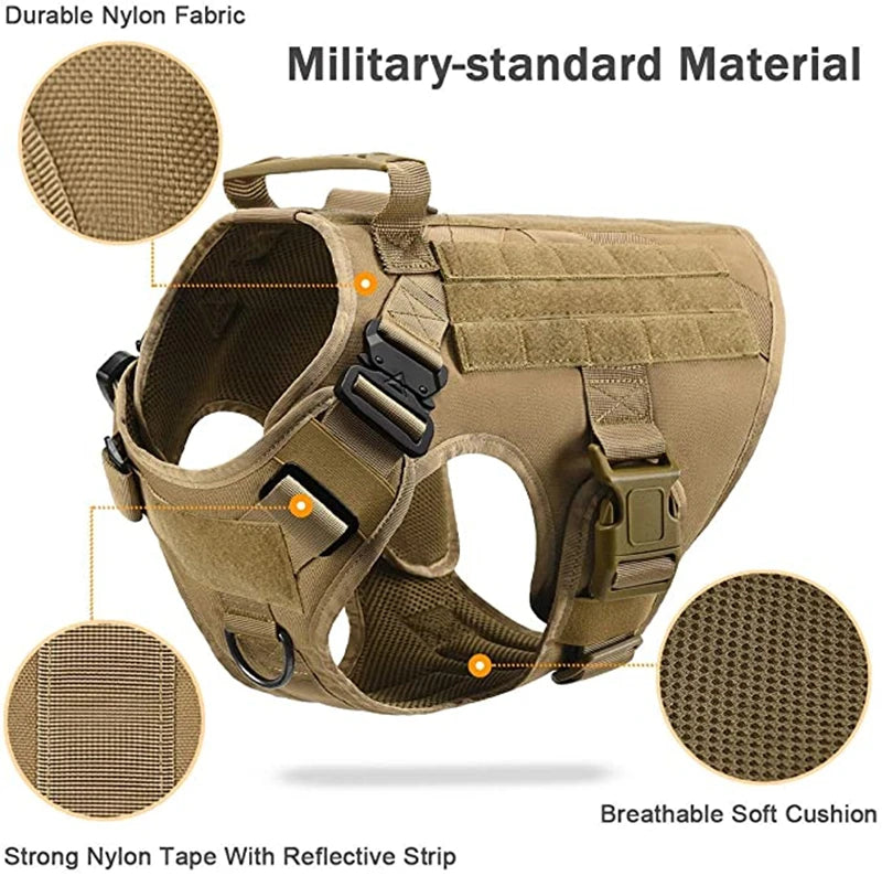 Tactical Dog Harness and Leash Set for Large and Medium Dogs, Military-Style Training Vest for German Shepherd, Golden Retriever, and Working Breeds
