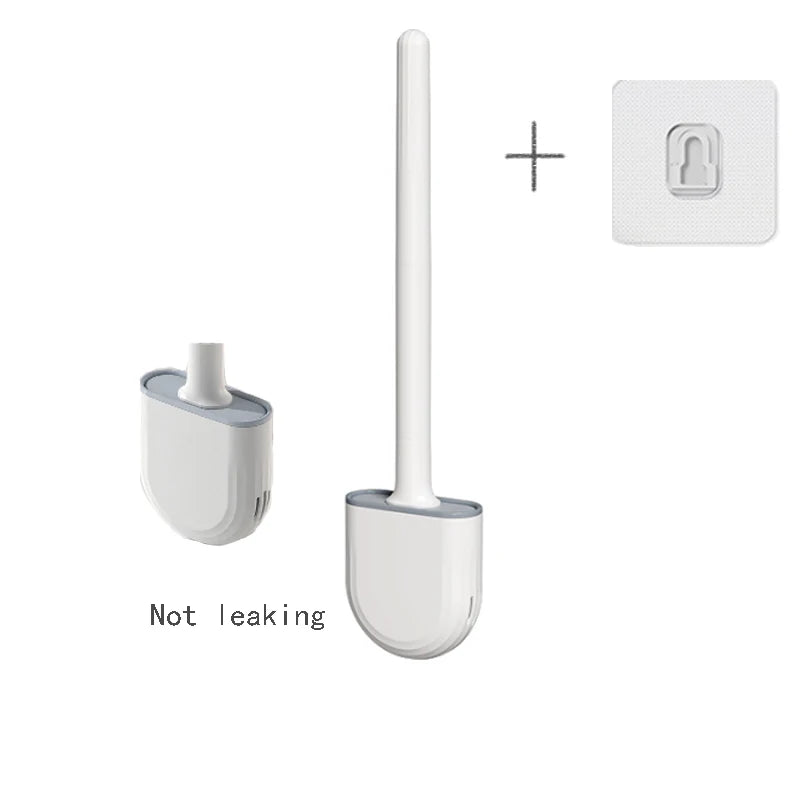 Wall Hanging Toilet Brush with Holder – Long Handled Silicone Toilet Brush with Soft Bristles WC Cleaning Brush Bathroom Accessory