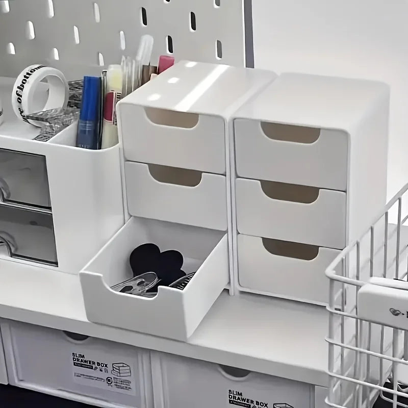 Chic 3-Tier Desk Organizer with Drawers – Portable Storage Box for Office Supplies, Jewelry & Cosmetics