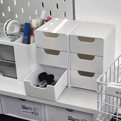 Chic 3-Tier Desk Organizer with Drawers – Portable Storage Box for Office Supplies, Jewelry & Cosmetics