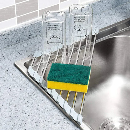 Roll-Up Triangle Dish Drying Rack – Foldable Stainless Steel Sink Corner Organizer for Sponge & Rag