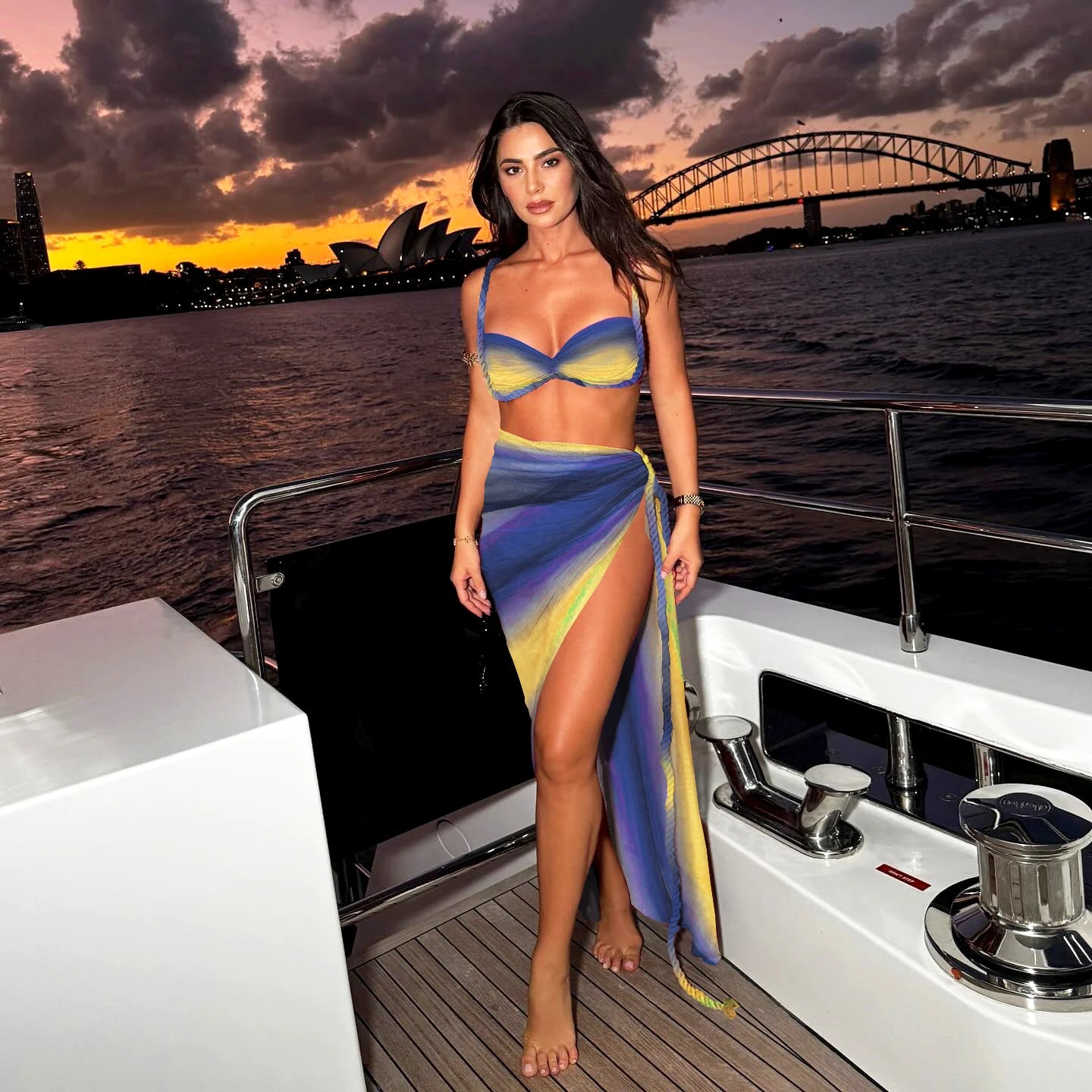 Women’s 3-Piece Bikini Set with Cover-Up Skirt, Push-Up Halter Swimsuit with Long Wrap Skirt, Sexy Beachwear Swimwear for Summer
