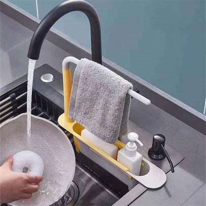 Telescopic Sink Shelf – Adjustable Kitchen Sink Organizer Soap & Sponge Holder Drain Rack