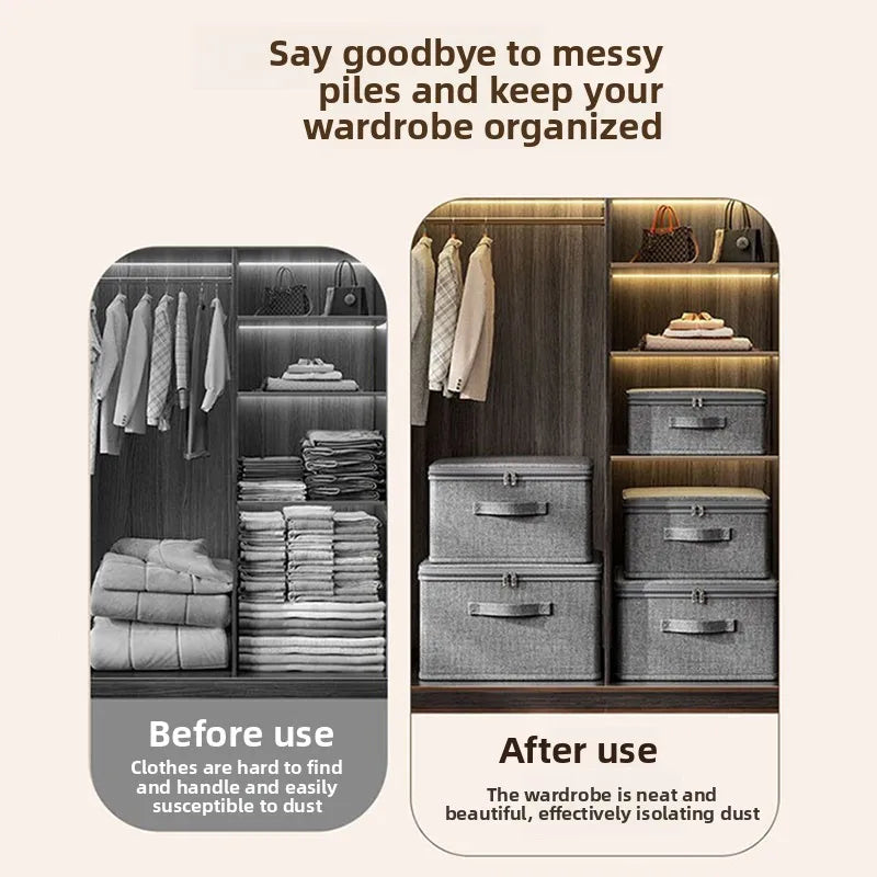 Foldable Cationic Fabric Storage Box with Soft Lid – Multi-Purpose Organizer Bin for Clothes & Toys