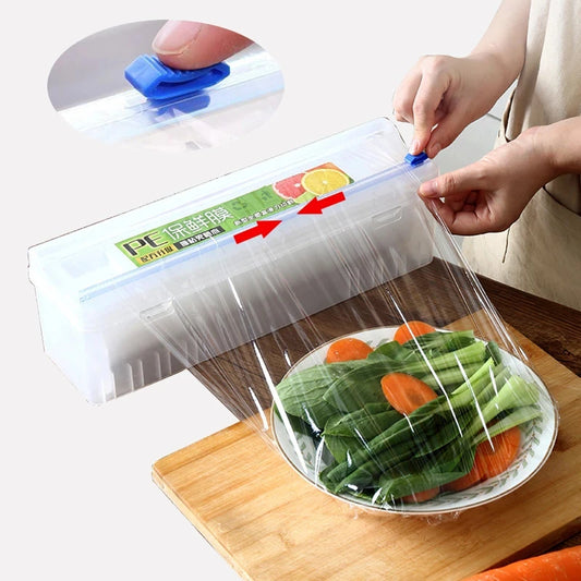 Cling Film Roll Holder with Cutter, Adjustable Plastic Wrap & Aluminum Foil Dispenser, PE Kitchen Organizer for Drawer Storage