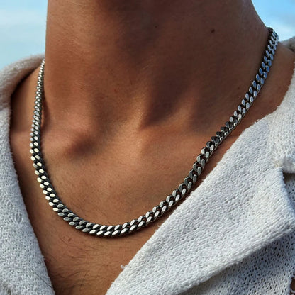 Vnox Stainless Steel Cuban Link Chain Necklace for Men and Women, Thick Miami Curb Chain, Waterproof Silver Unisex Jewelry