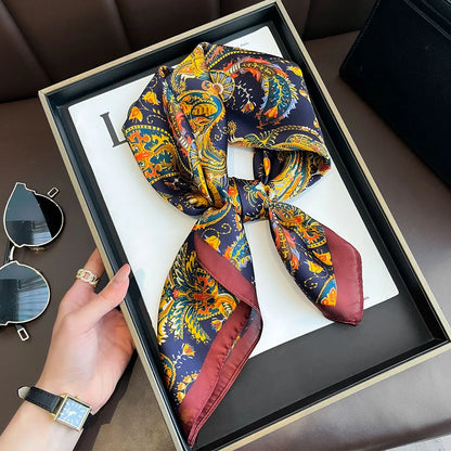 Luxury Printed Silk-Style Square Scarf for Women, Soft Satin Neckerchief Headband and Hair Ribbon, Fashion Hijab and Bag Accessory for Office and Daily Wear