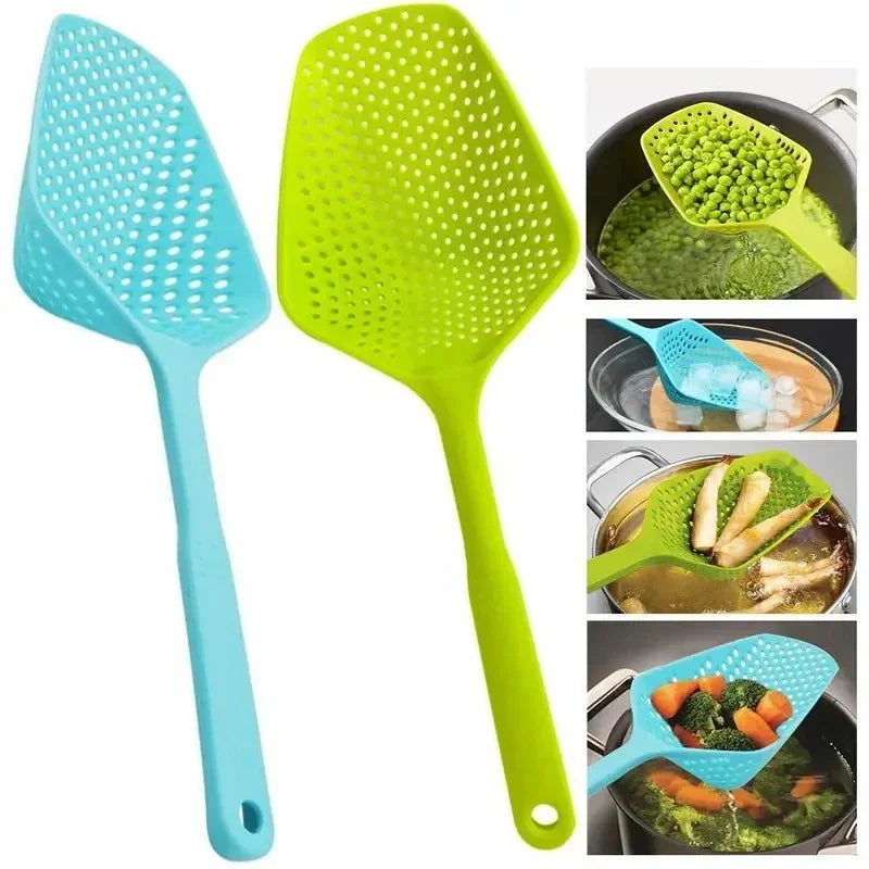 Silicone Kitchen Tools Ice Scoop – Leaky Spoon and Spatula Strainer with Water Drain Design Kitchen Gadgets