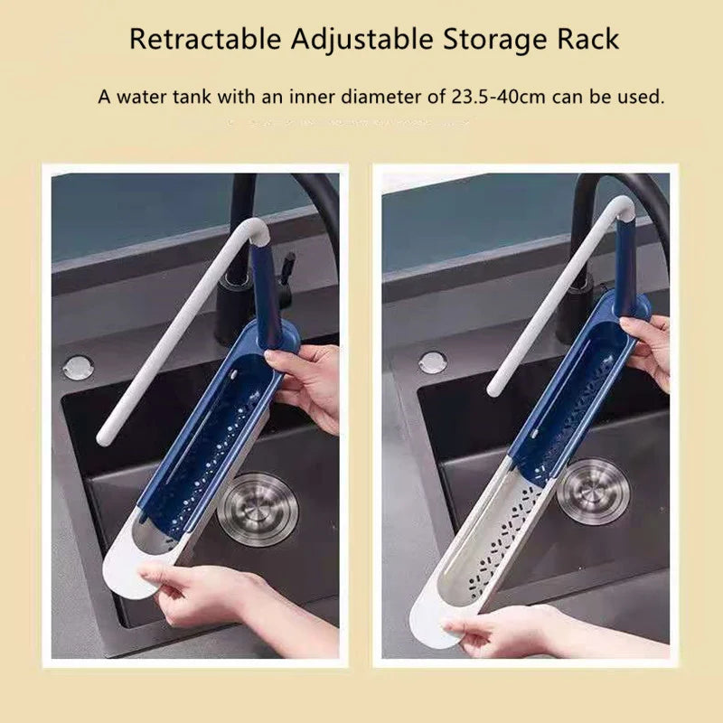 Telescopic Sink Shelf – Adjustable Kitchen Sink Organizer Soap & Sponge Holder Drain Rack