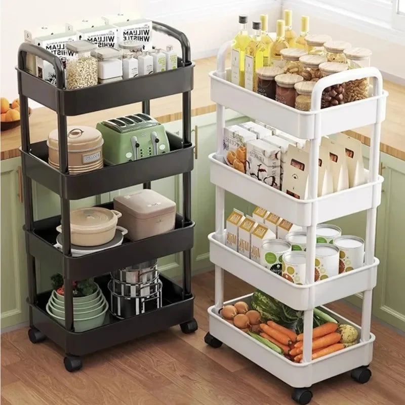Multi-Functional Kitchen Storage Shelf – Mobile Floor-Standing Multi-Layer Trolley Rack for Snacks, Fruits & Vegetables