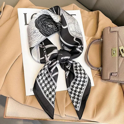 Luxury Printed Silk-Style Square Scarf for Women, Soft Satin Neckerchief Headband and Hair Ribbon, Fashion Hijab and Bag Accessory for Office and Daily Wear