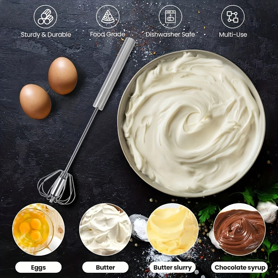 Stainless Steel Semi-Automatic Egg Beater, Hand Push Mixer for Egg, Cream and Baking Mixing