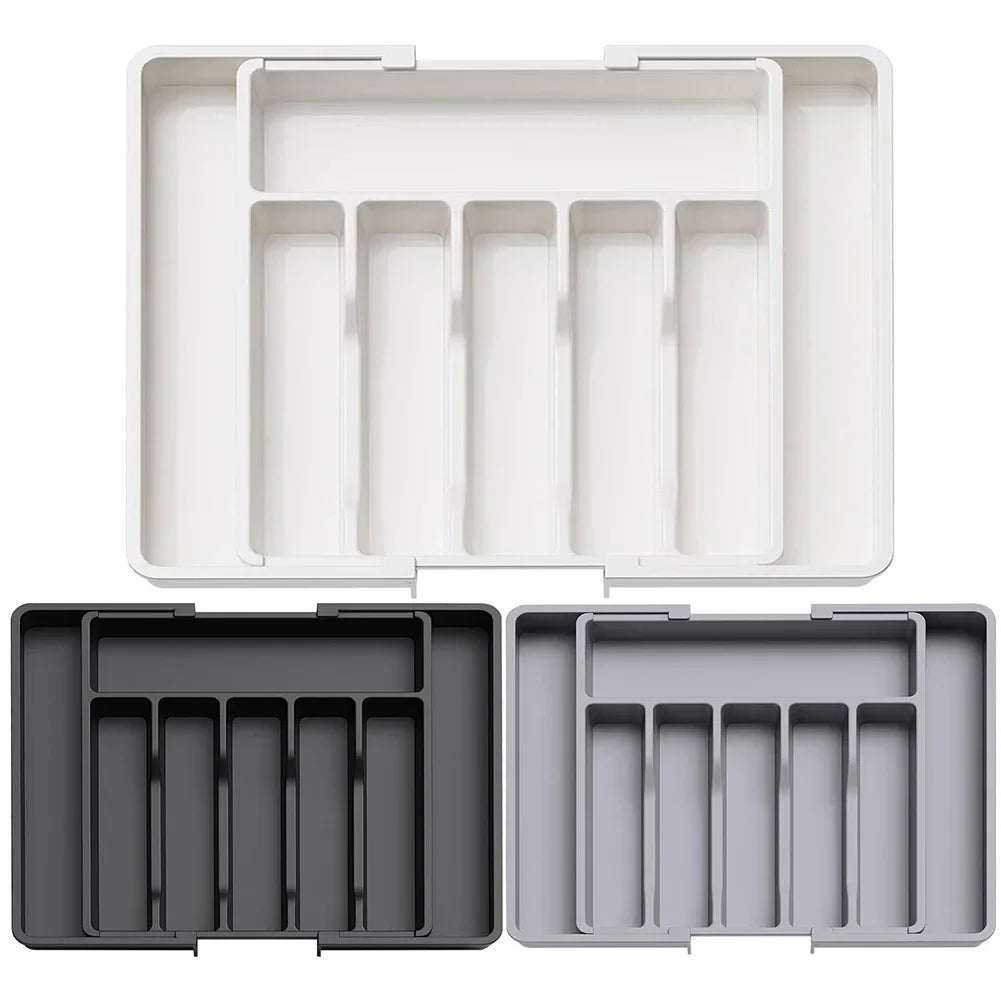 Expandable Kitchen Drawer Organizer – Adjustable Retractable Cutlery Storage Box with Dividers