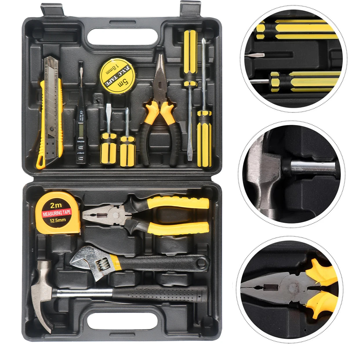 WOZOBUY Household Tool Kit Set, 8/9/12/13-Piece General Hand Tool Set with Plastic Toolbox for Home and Car Repair