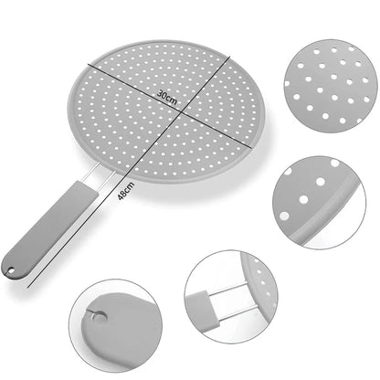 Silicone Kitchen Splatter Screen with Handle – Heat-Resistant Oil Splash Guard Frying Pan Lid Drain Board Cover