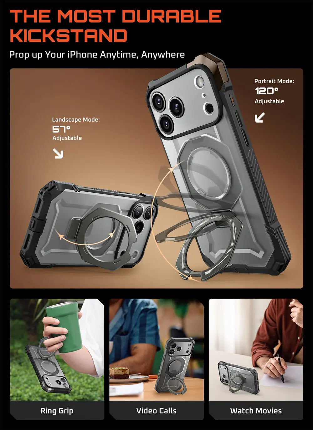 SUPCASE For iPhone 17 Pro Max Case with Camera Control Capture Button UB Grip Heavy Duty Rugged Magnetic Phone Case with Stand