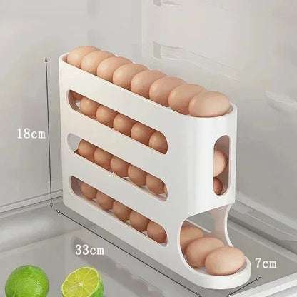 Automatic Rolling Egg Storage Box, 2–4 Layer Slide Egg Organizer for Refrigerator & Countertop