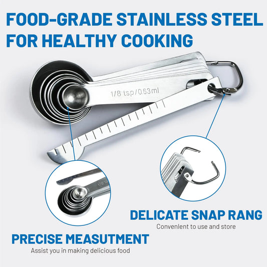 Stainless Steel Measuring Spoons Set of 8 with Leveler – Metal Teaspoon and Tablespoon Kitchen Gadgets for Baking and Cooking