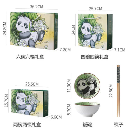 Creative Panda Ceramic Tableware Set, Cartoon Porcelain Dinnerware Gift Box Set