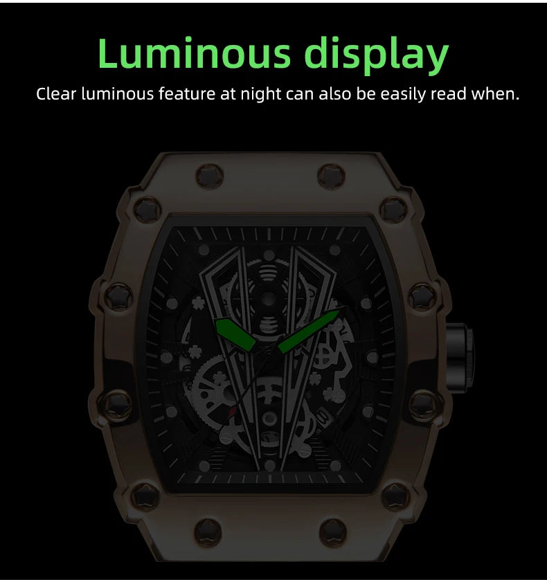 WLISTH Men’s Large Dial Square Quartz Watch, Waterproof Sport Wristwatch with Luminous Hands, Rubber Strap, and Calendar Display